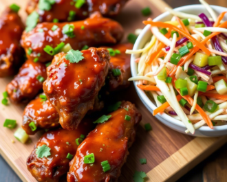 Smoky Gochujang BBQ Wings with Pickled Scallion Slaw