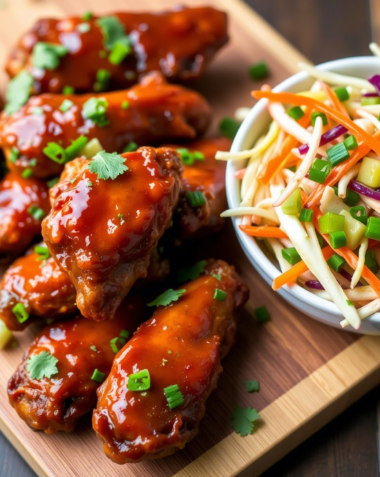 Smoky Gochujang BBQ Wings with Pickled Scallion Slaw